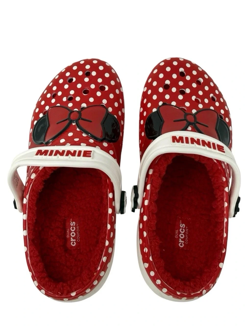 Crocs Classic Girls size J3 Minnie Mouse Red Lined faux fur Clog Shoes